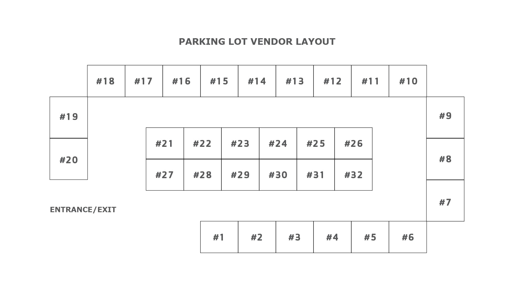 Parking lot layout showing vendor spots for the YMCA Trunk or Treat event